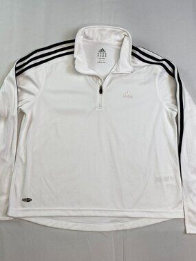 Adidas White Climalite 1/4 Zip Pullover 3 Stripe Athletic Top L